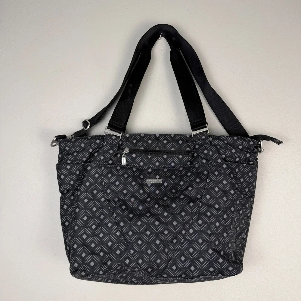 Baggallini Avenue Tote Bag Women's Black Gray Geometric Polyester Multi-Pocket